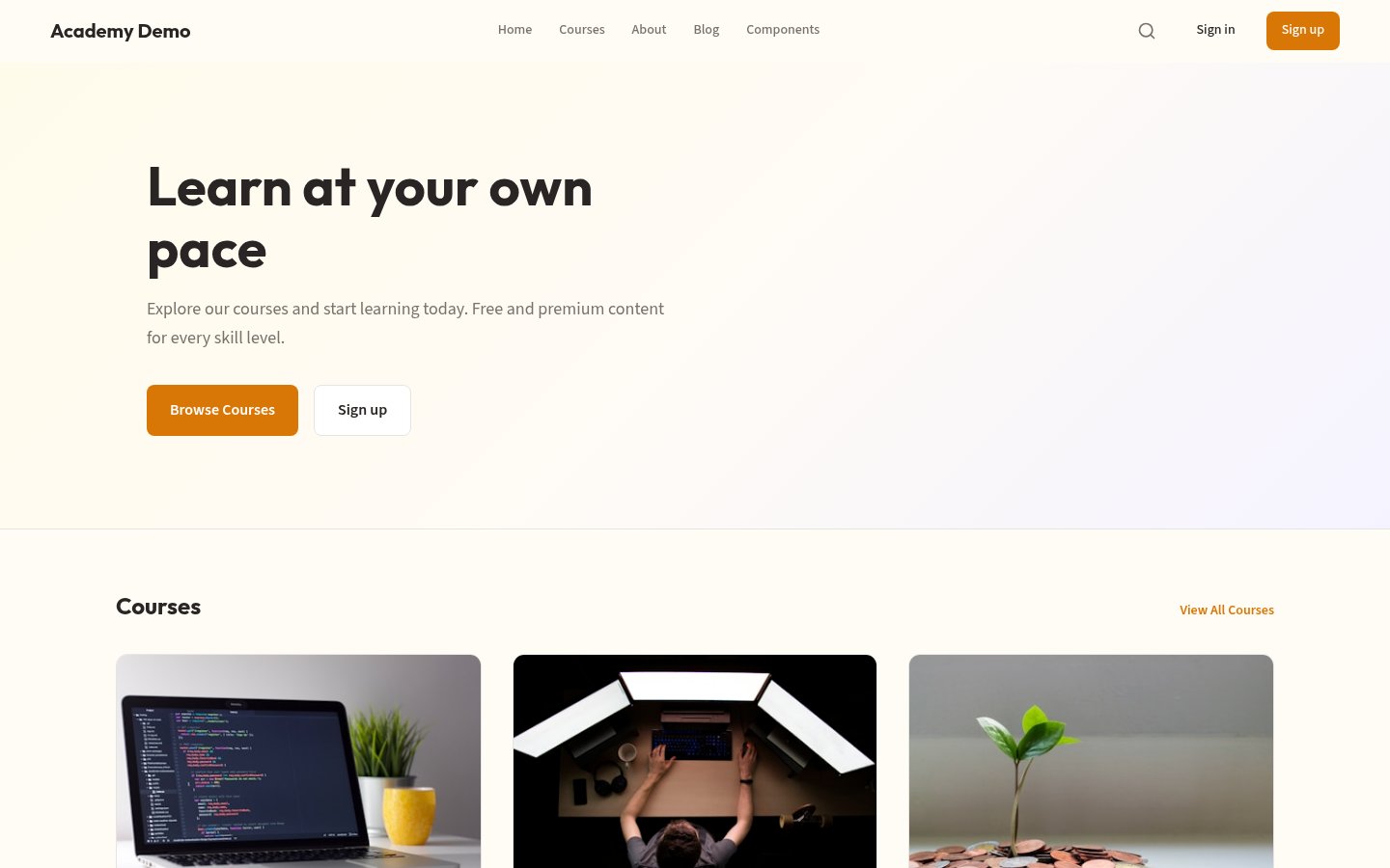 Academy — Homepage (desktop)