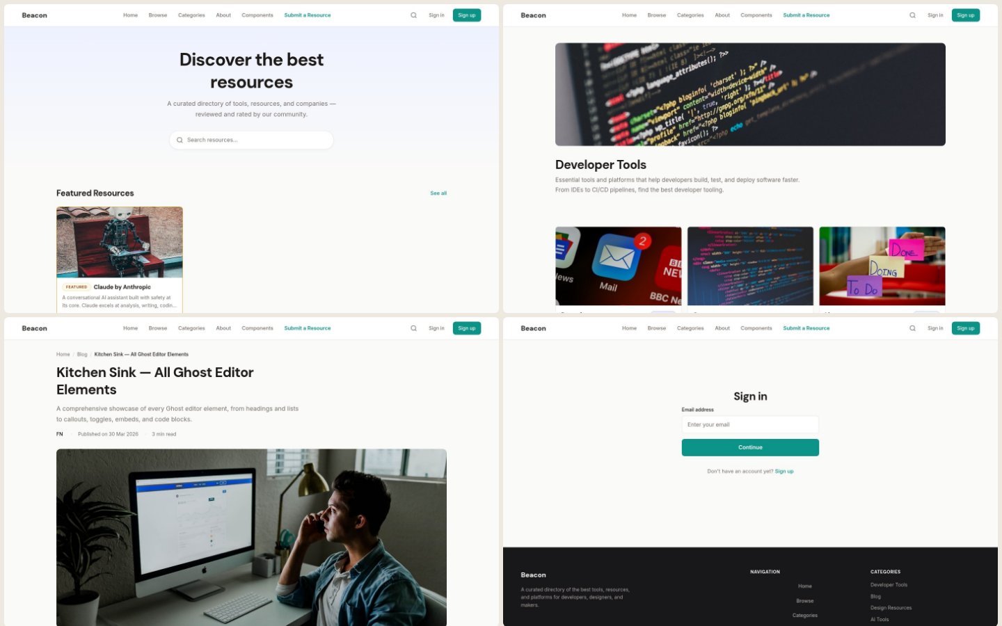 Beacon theme — directory listing grid with hero search and category filters