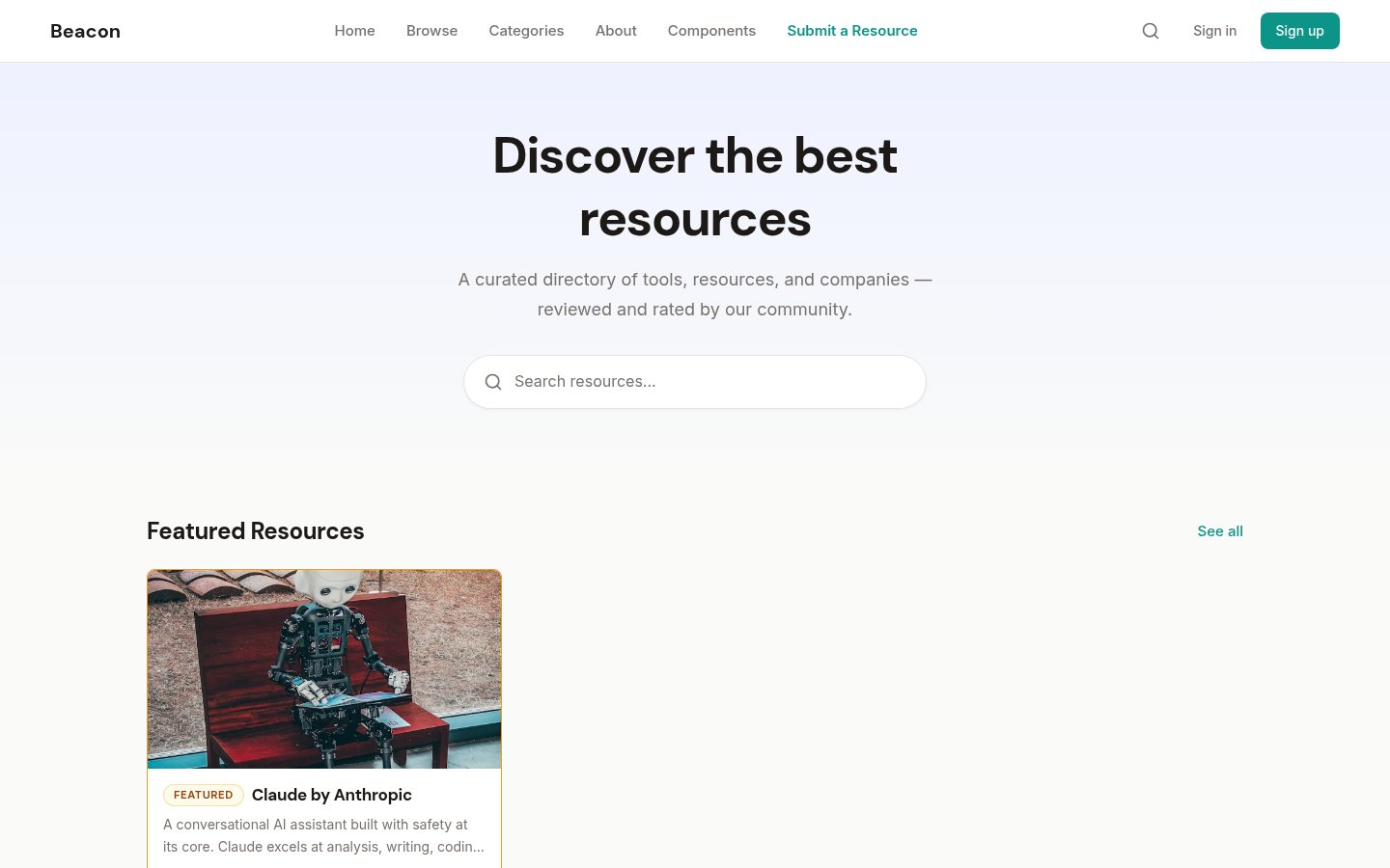 Beacon — Homepage (desktop)