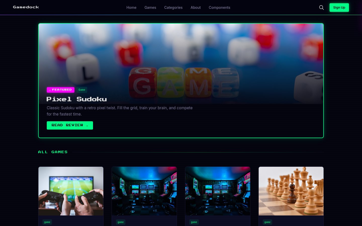 GameDock — Homepage (desktop)